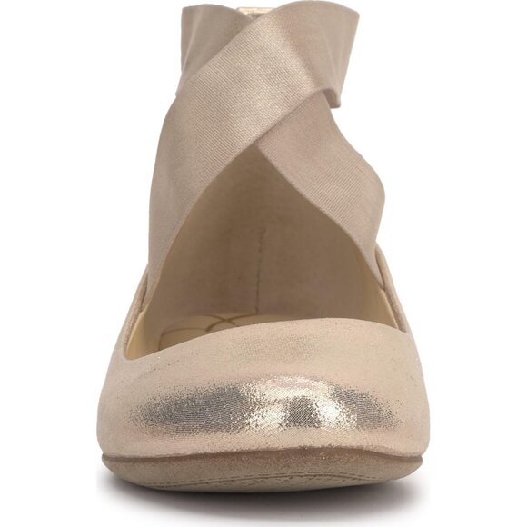 Jessica Simpson Women's Champagne Cotton Ankle Cross Elastic Ballet Flats - Picture 2 of 7